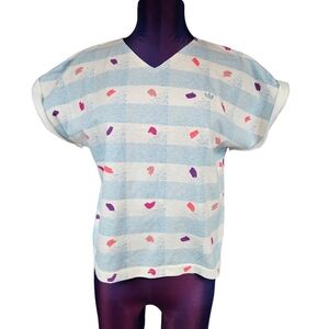 Vintage 80s Adidas Blue & White Checkered Trefoil Tee-Shirt Size Large Women V34
